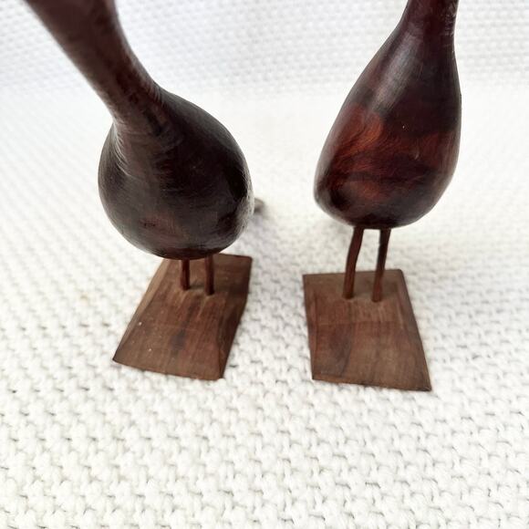 Mid Century Modern MCM Teak Pair Bird Standing Perched Figurines 7.5" 10" - Picture 2 of 8